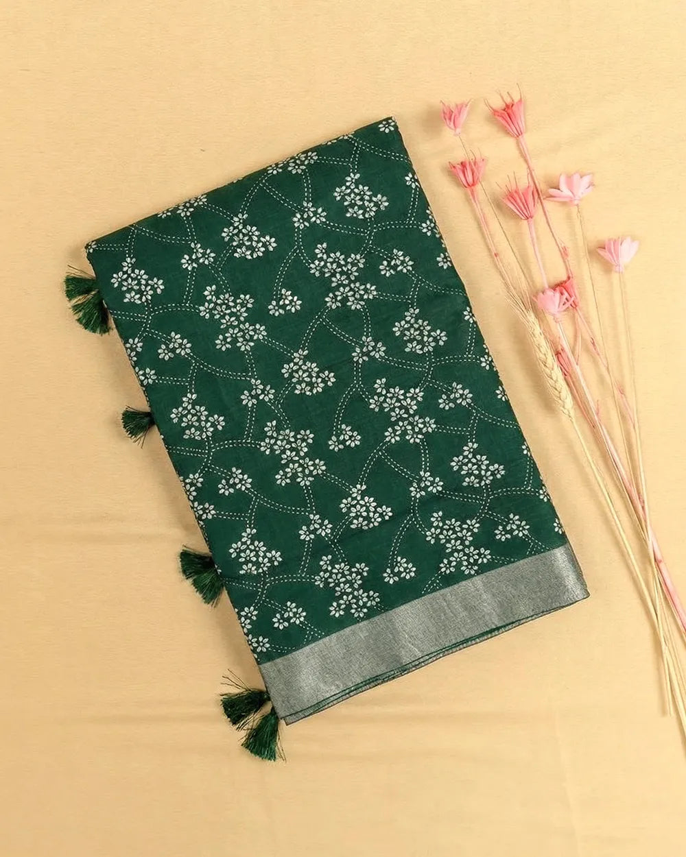 SC8804 - JUTE COTTON FLORAL PRINTED SAREE
