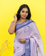 SC5782(3) - LINEN SAREE WITH FOIL WORK