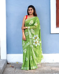 SC6183(3) - LINEN EMBROIDERY SAREE