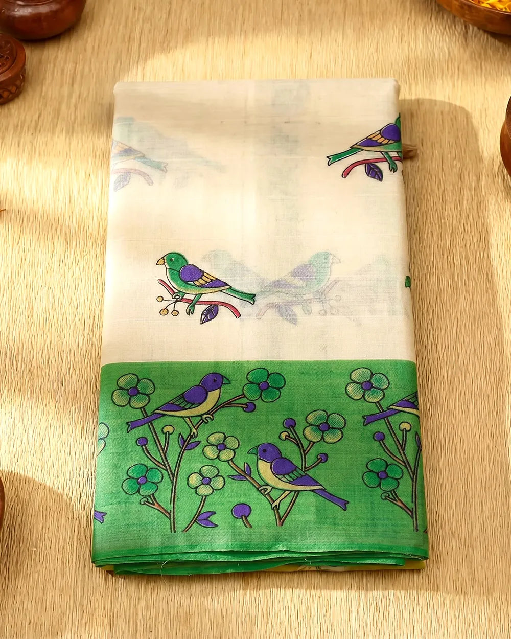 SC7503 - KHADI COTTON PARROT PRINTED SAREE