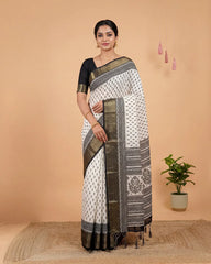 SC5734(1) - TRENDY DOLA SILK SAREE SMALL BUTTI WHITE WITH BLACK BORDER