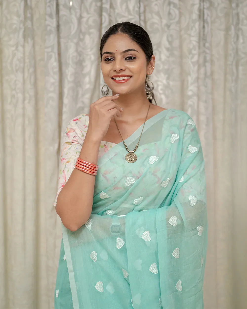 SC8982 - MUL MUL LOVE EMBROIDERY COTTON SAREE