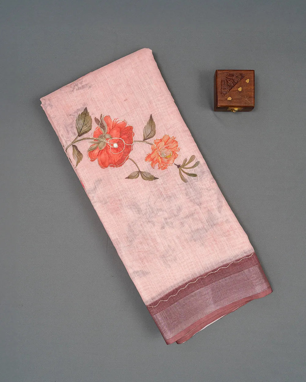 SC5782(1) - LINEN SAREE WITH FOIL WORK