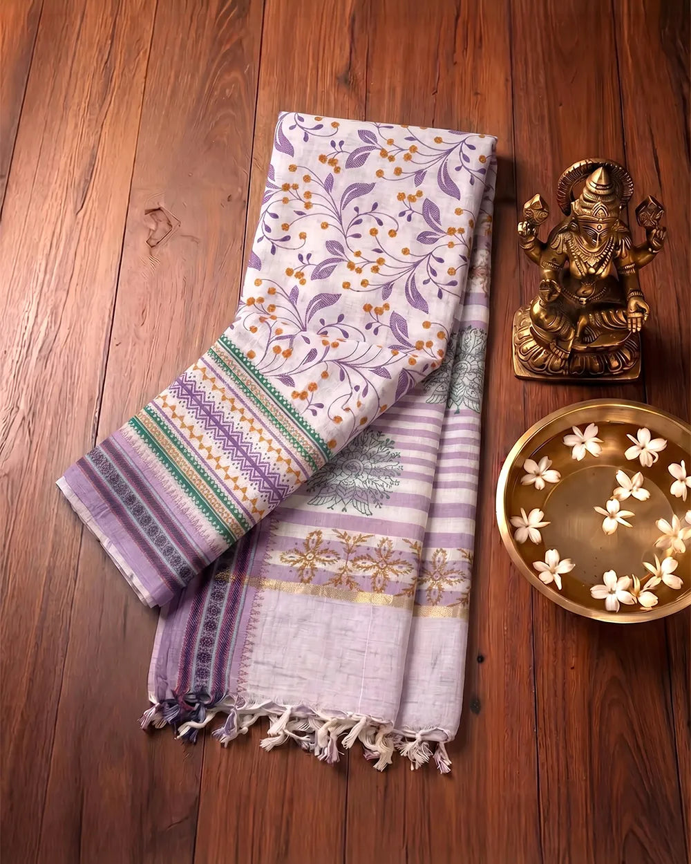 SC7424 - KHADI COTTON WITH FLORAL PATTERN SAREE