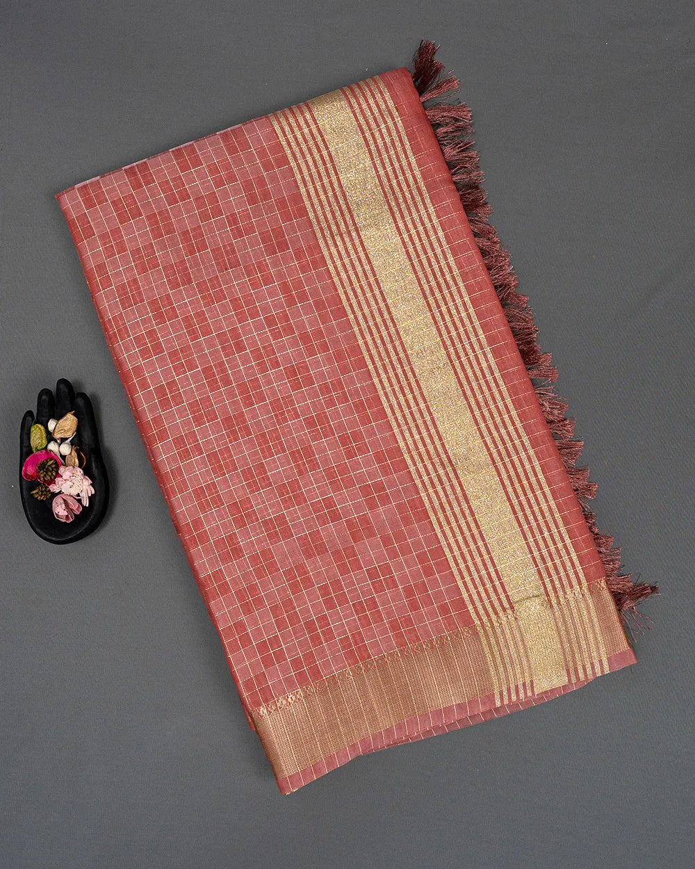 SC6168 - LINEN SAREE ZARKI CHECKED