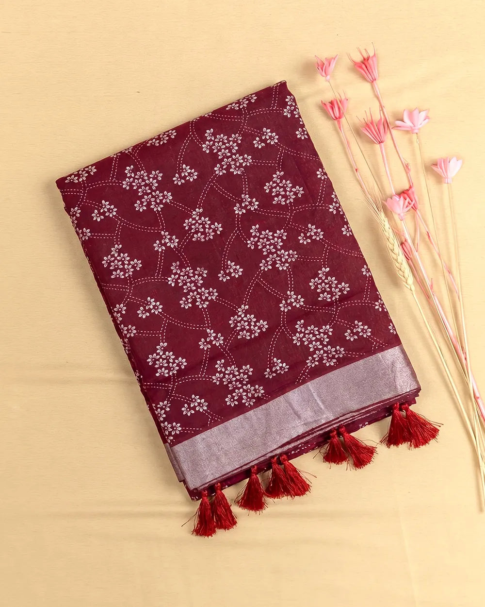 SC8804 - JUTE COTTON FLORAL PRINTED SAREE