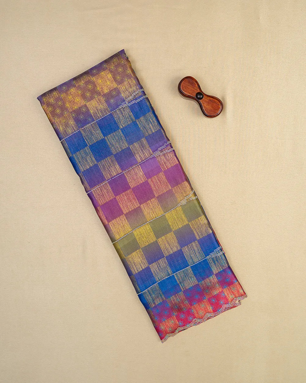 SC6624 - SATIN MULTI STONE ZARI CHECKED SAREE