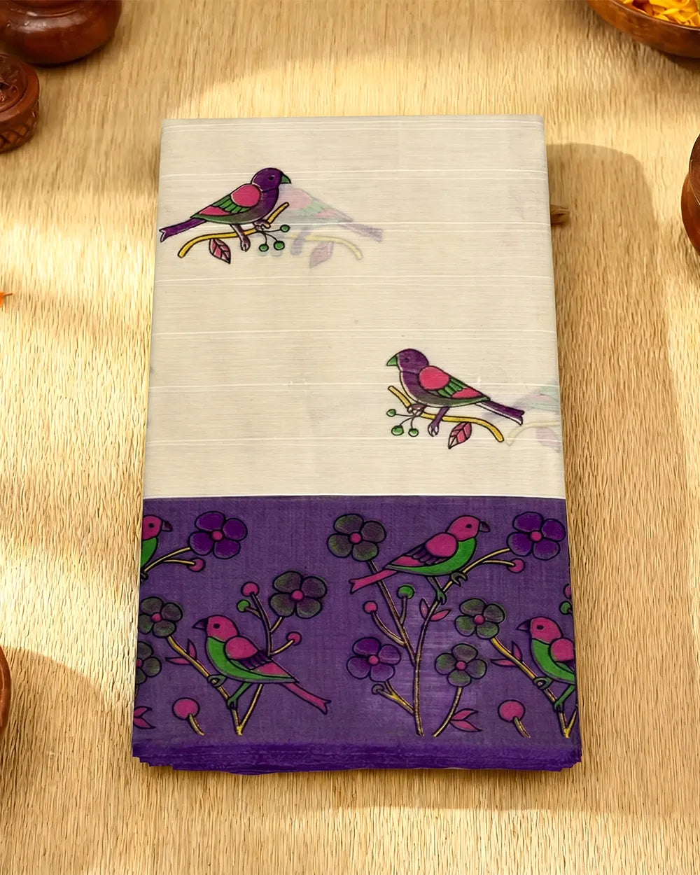 SC7503 - KHADI COTTON PARROT PRINTED SAREE