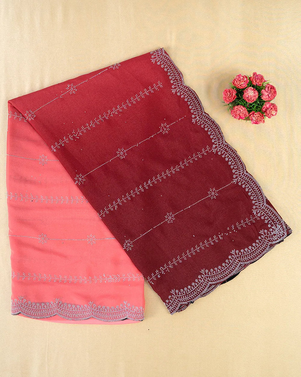 SC6490 - CHIFFON SAREE WITH DUAL TONE AND STONE WORK