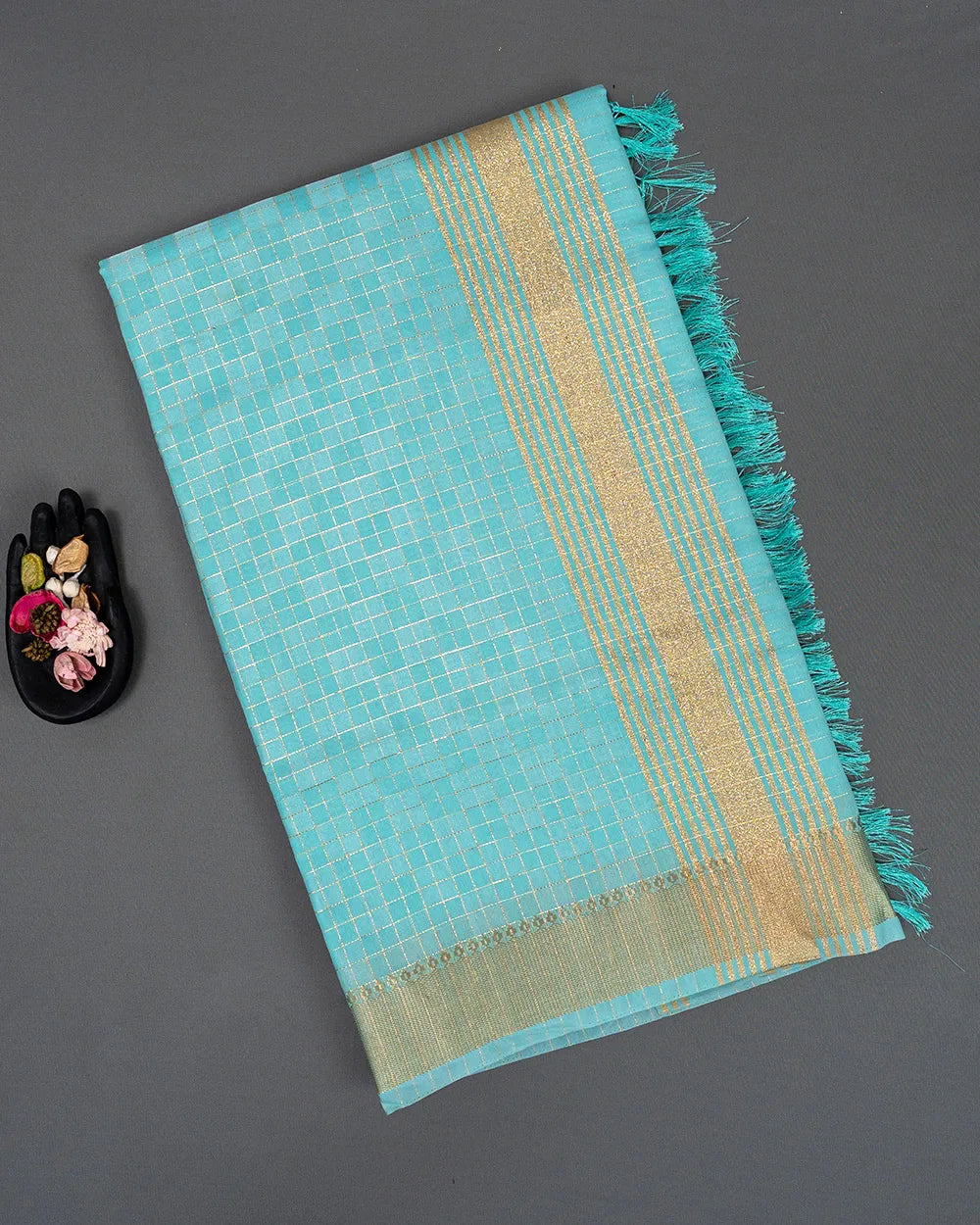 SC6168 - LINEN SAREE ZARKI CHECKED