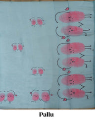 Cotton Saree with Fingerprint Print and Contrast Blouse