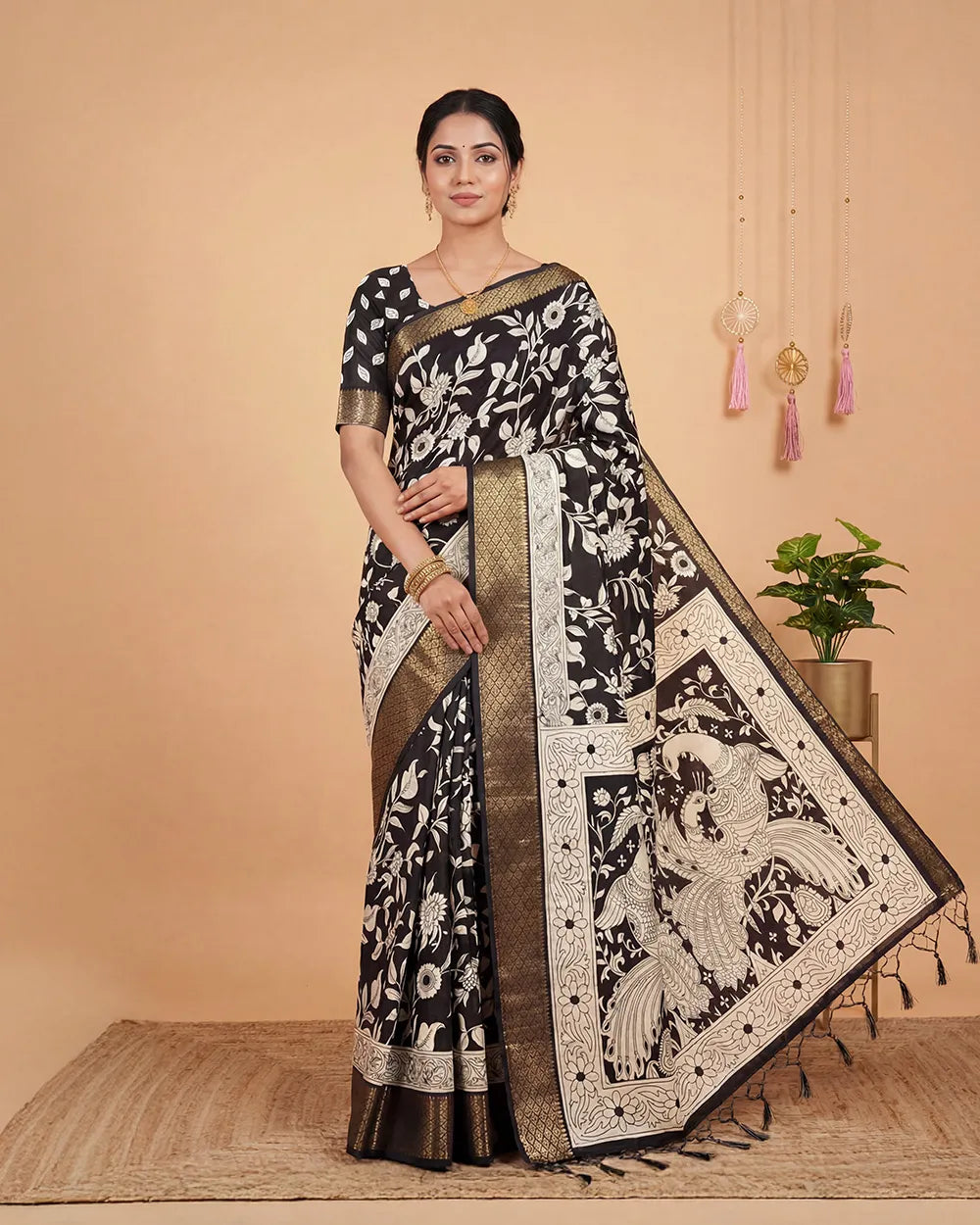 SC5734(4) - TRENDY DOLA SILK SAREE WITH BLACK WITH BLACK BORDER