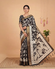 SC5734(4) - TRENDY DOLA SILK SAREE WITH BLACK WITH BLACK BORDER