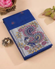 SC7500 - KHADI COTTON WITH SILVER ZARI PEACOCK PRINTED SAREE