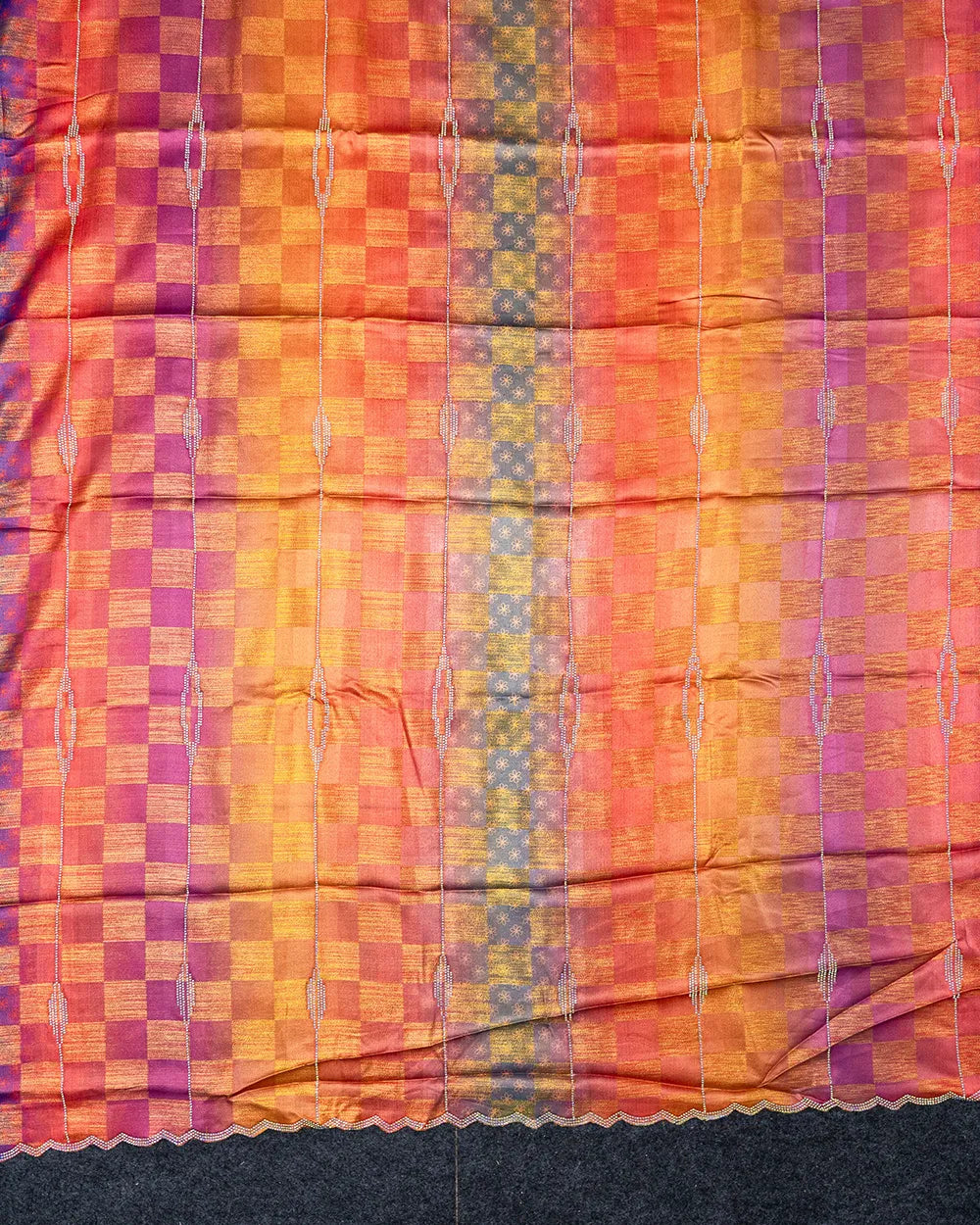 SC6624 - SATIN MULTI STONE ZARI CHECKED SAREE