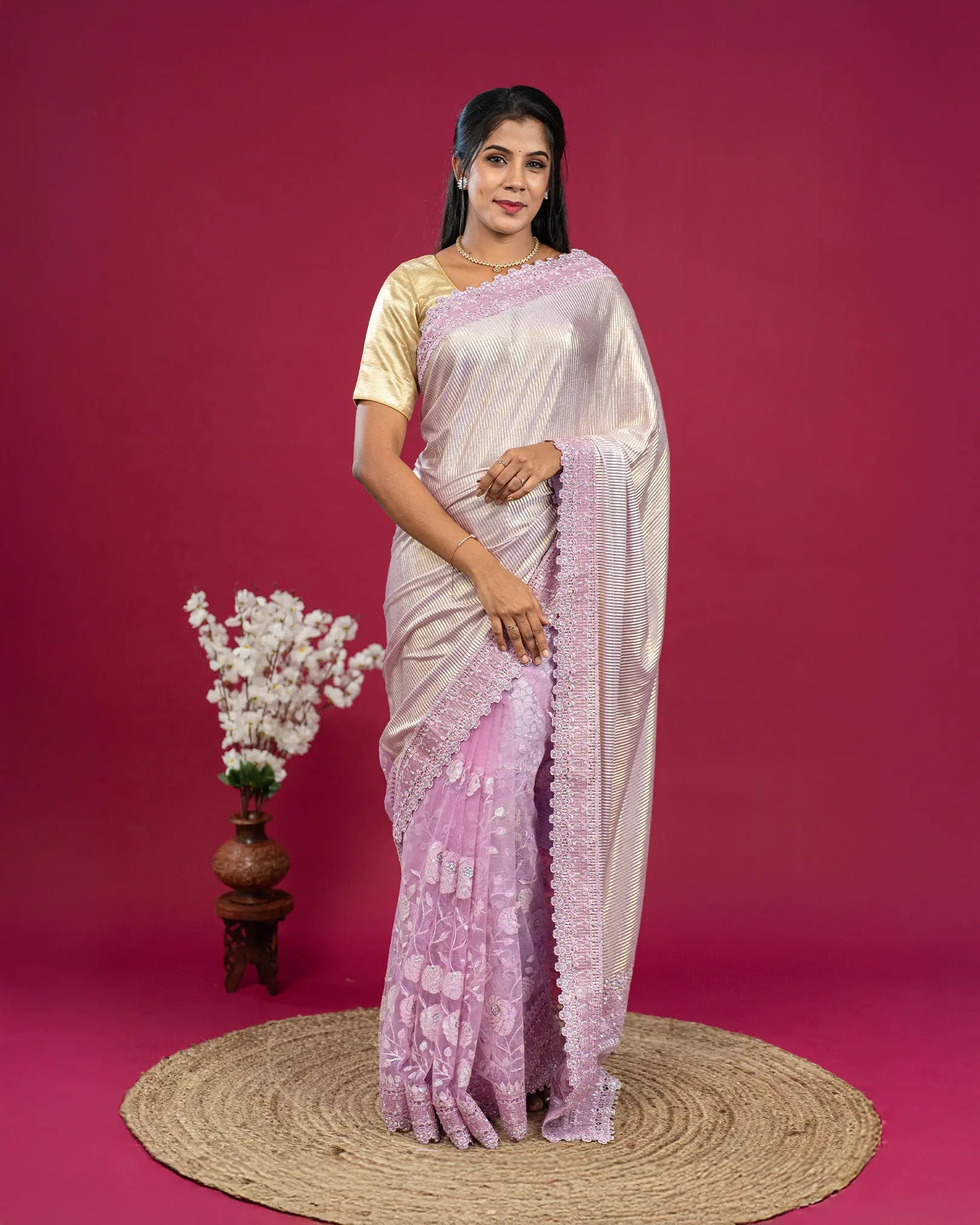 SC4858 - Shimmer with netted fleet saree
