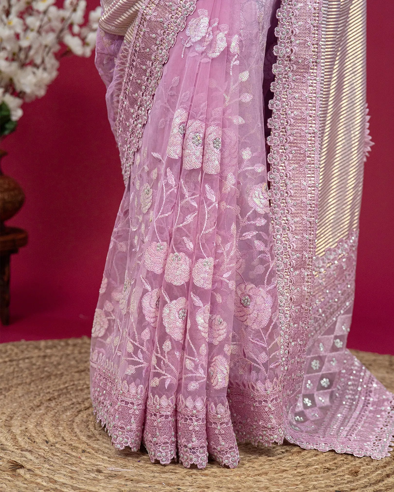 SC4858 - Shimmer with netted fleet saree