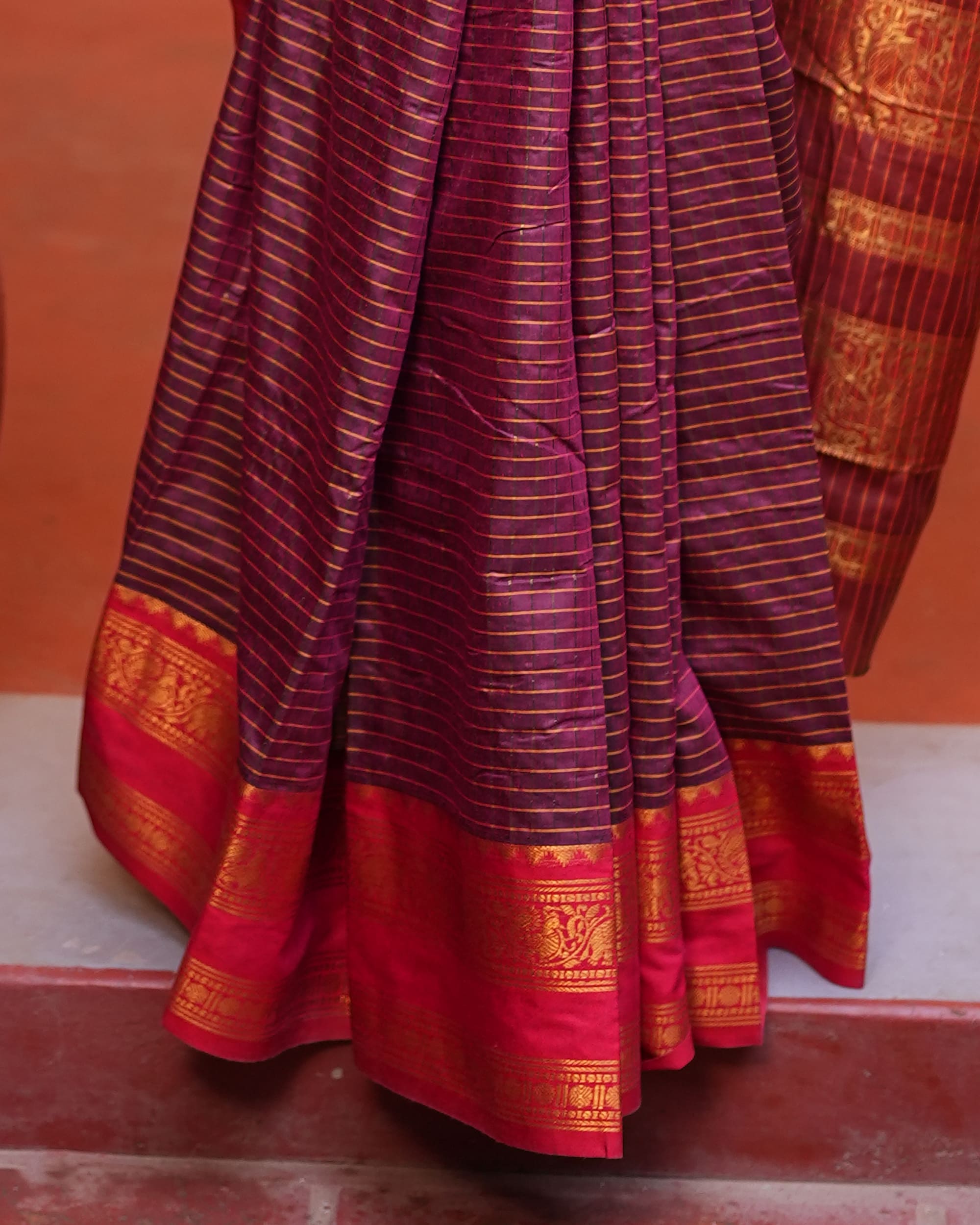 Checked Silk Cotton Saree with Contrast Blouse