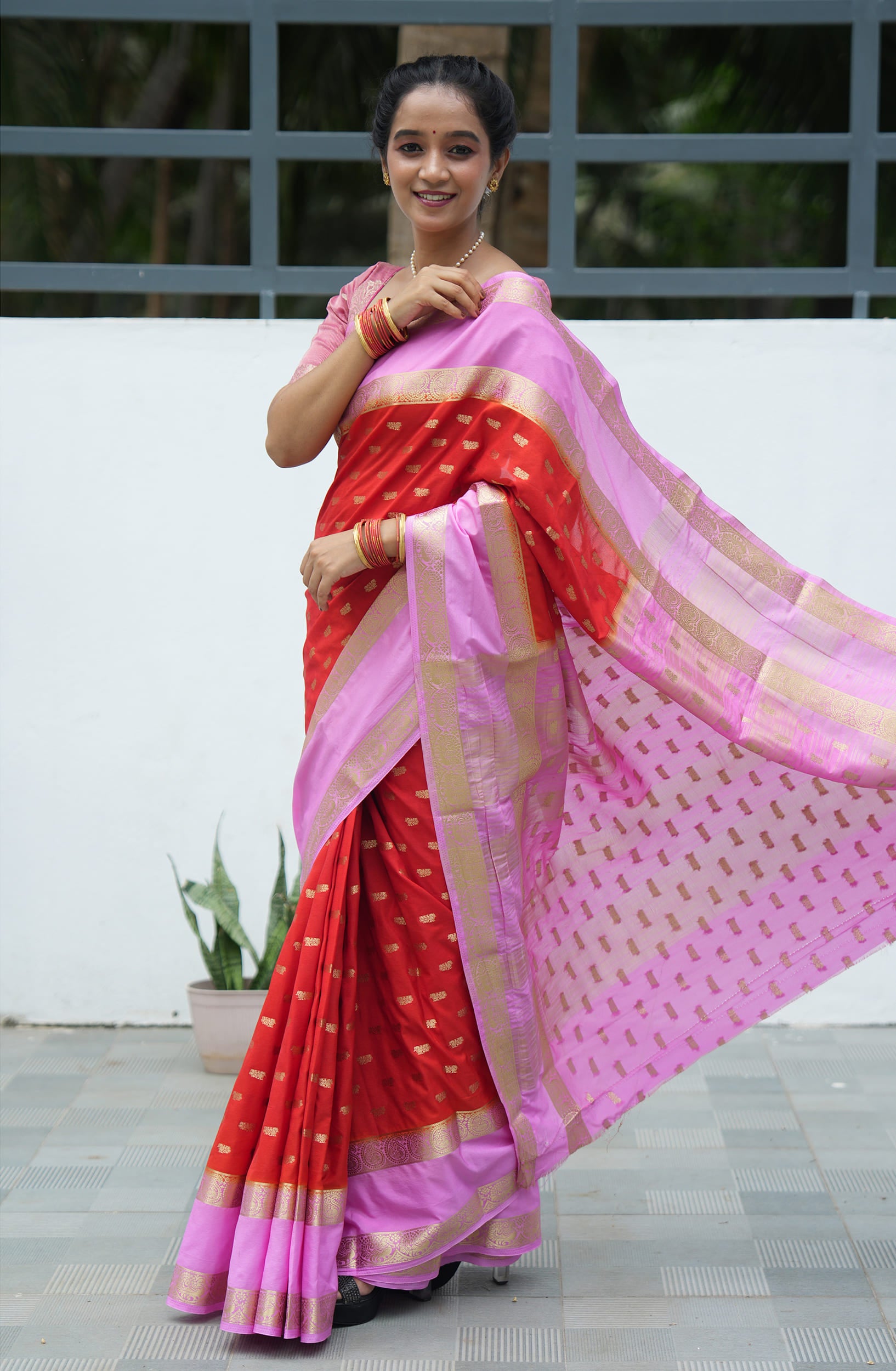Mysore Silk Saree With Contrast Pallu And Contrast Blouse