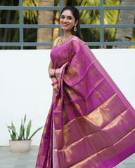 Litchi Silks Saree With Traditional Double Border