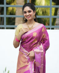 Litchi Silks Saree With Traditional Double Border