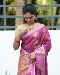 Litchi Silks Saree With Traditional Double Border