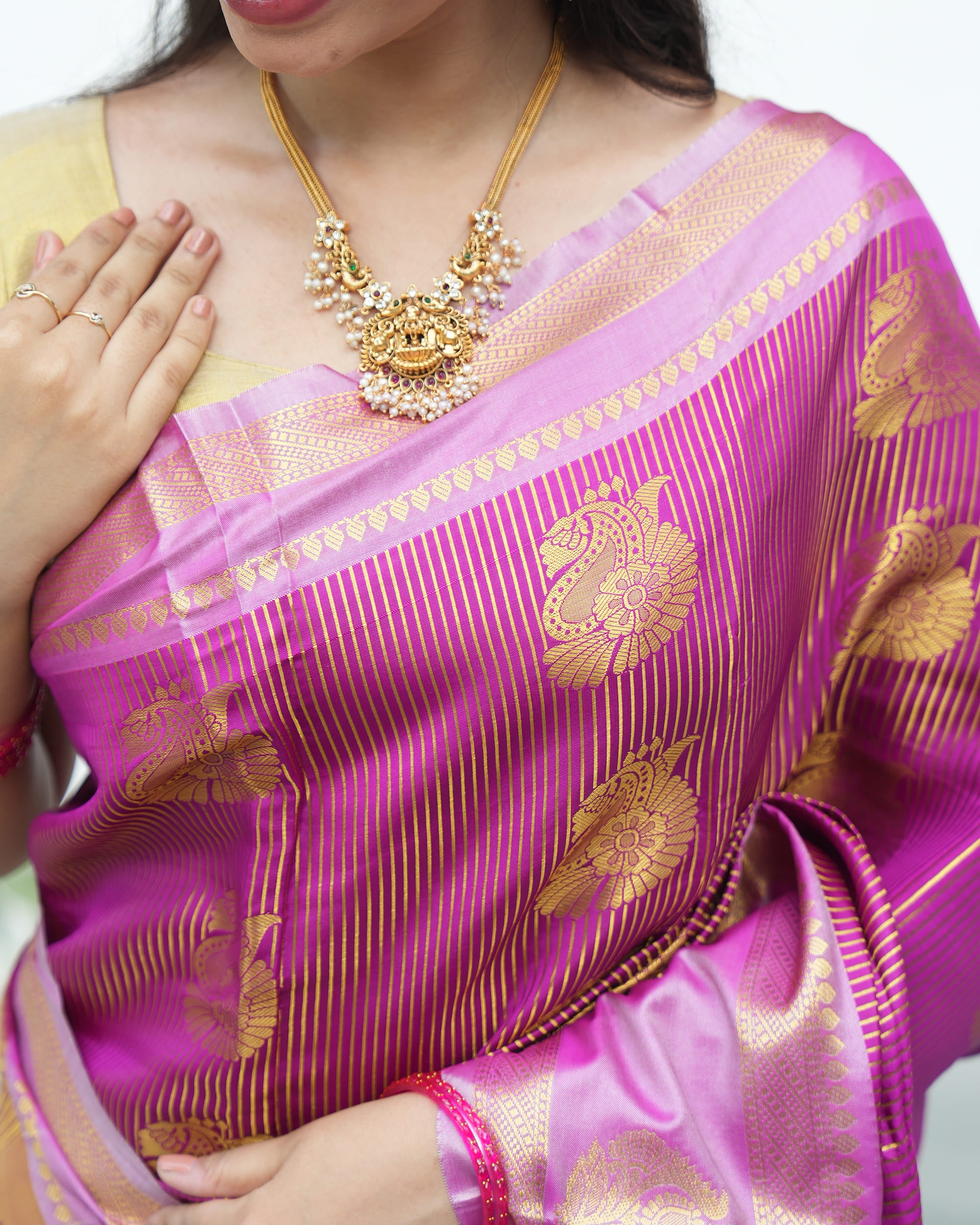Litchi Silks Saree With Traditional Double Border