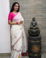 Mul Mul Lotus Embroidery Saree