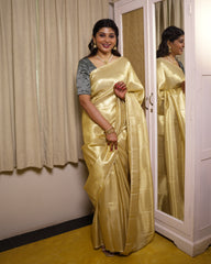 Tissue Saree With Checked Embose Small Buttas