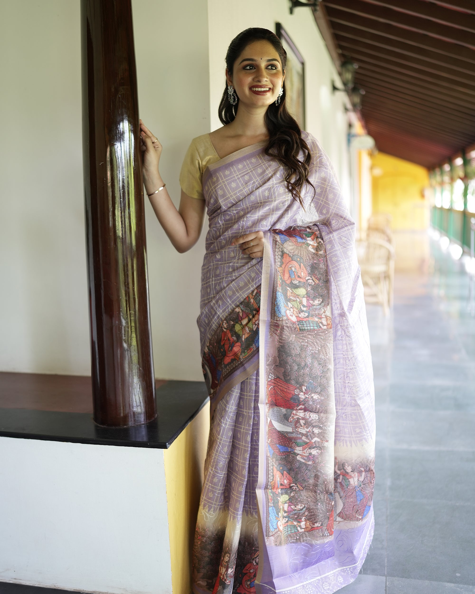 Tissue Embroidery Kalamkari Saree