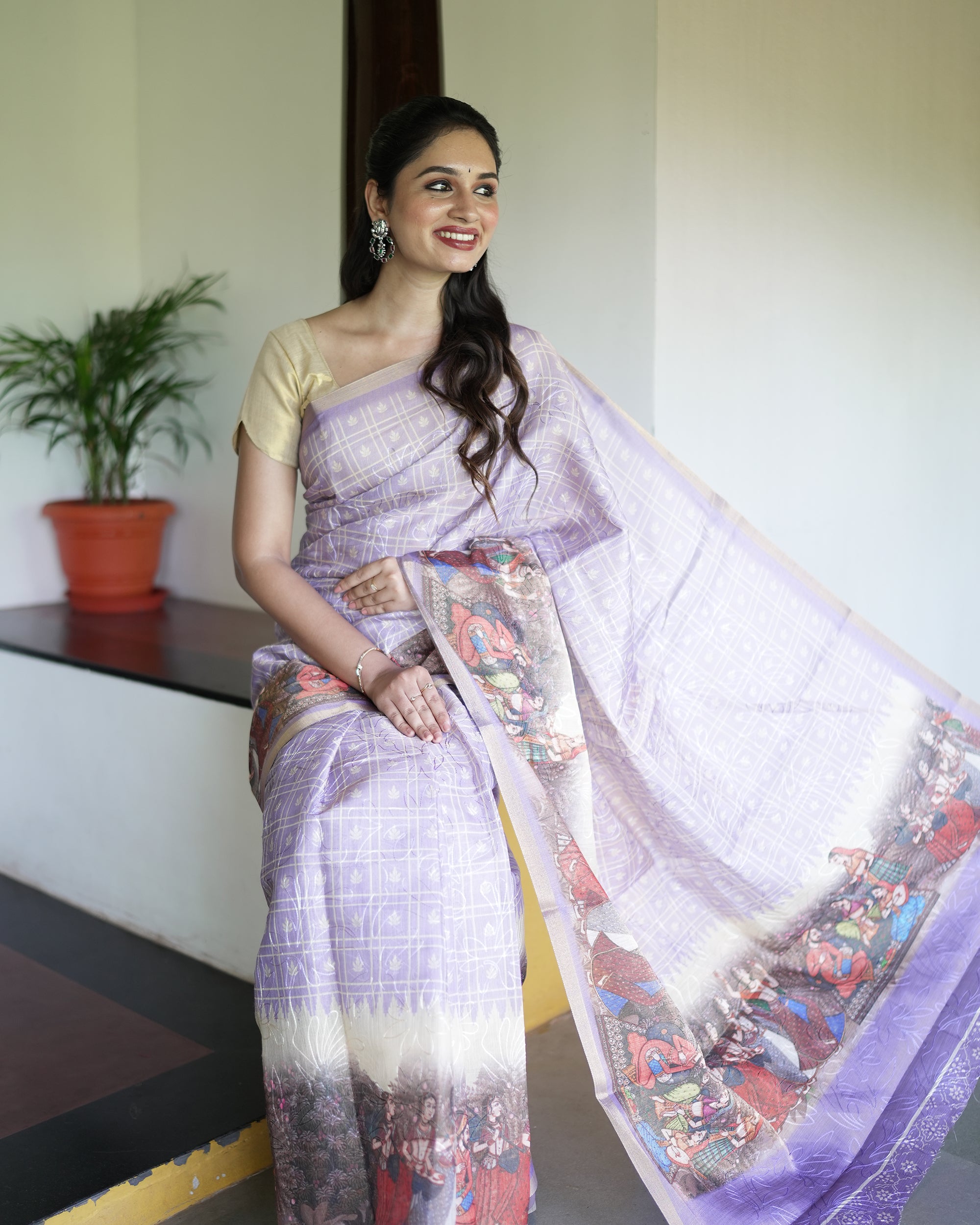 Tissue Embroidery Kalamkari Saree