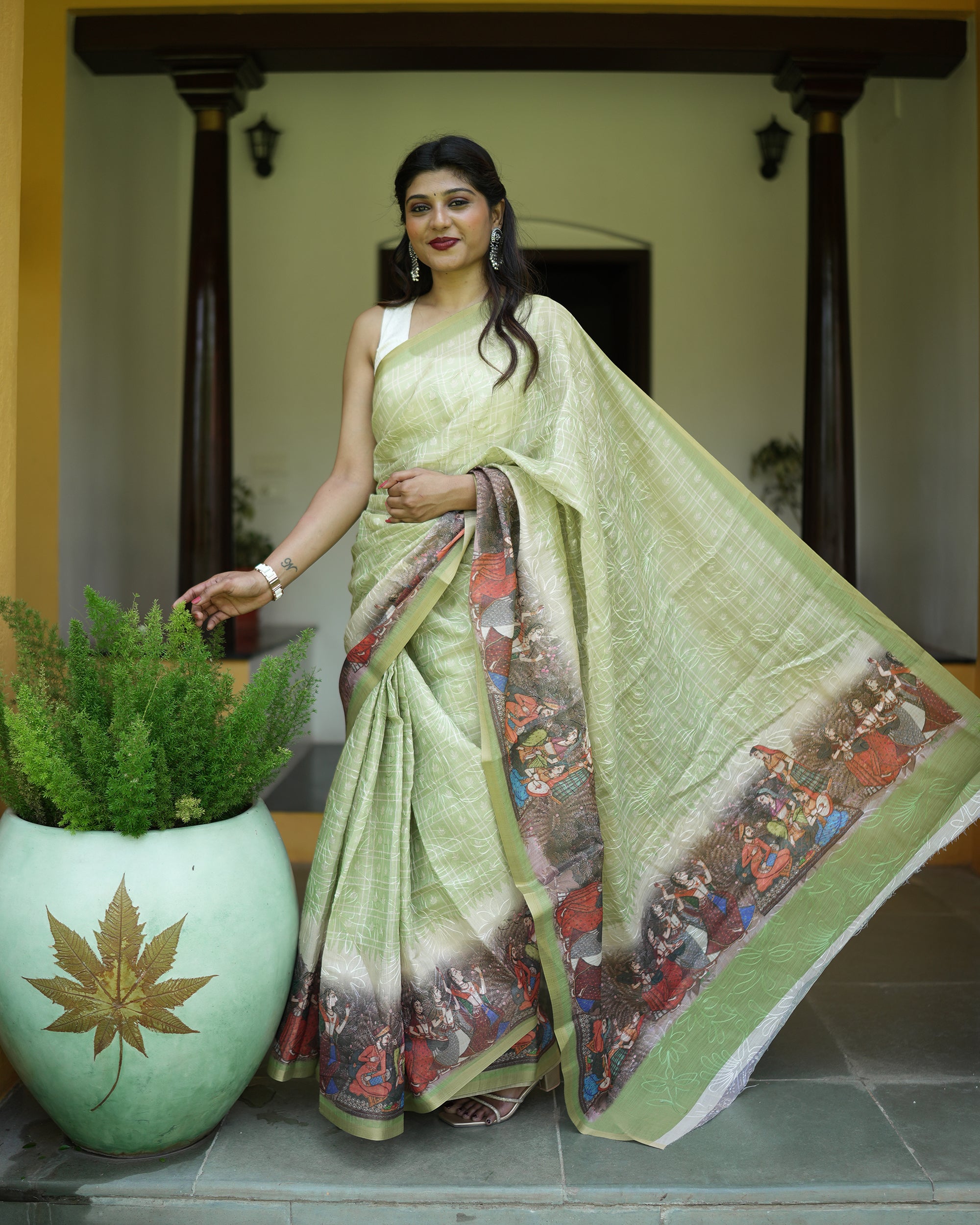 Tissue Embroidery Kalamkari Saree