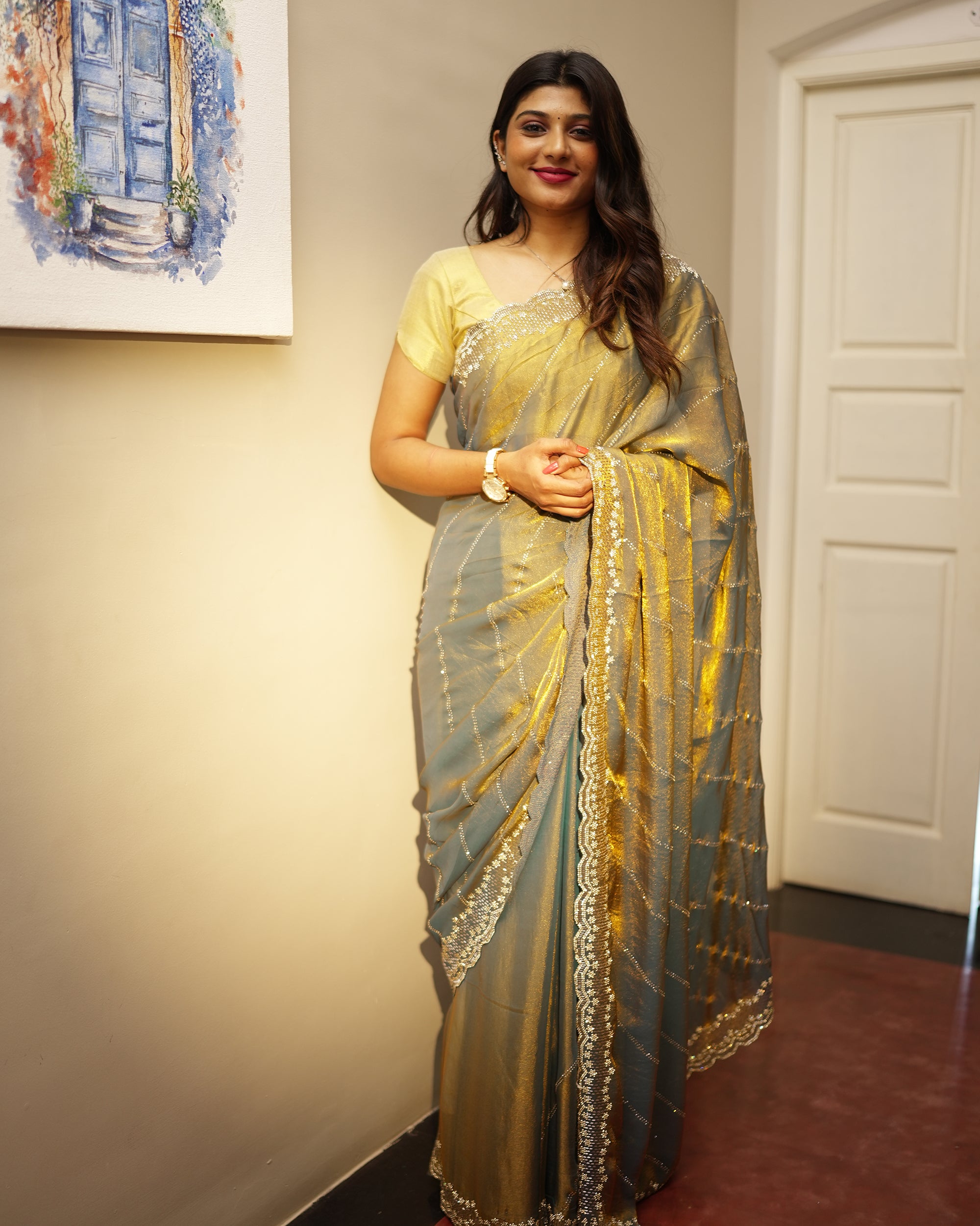 Fendy Saree With Jarkan Stone Work