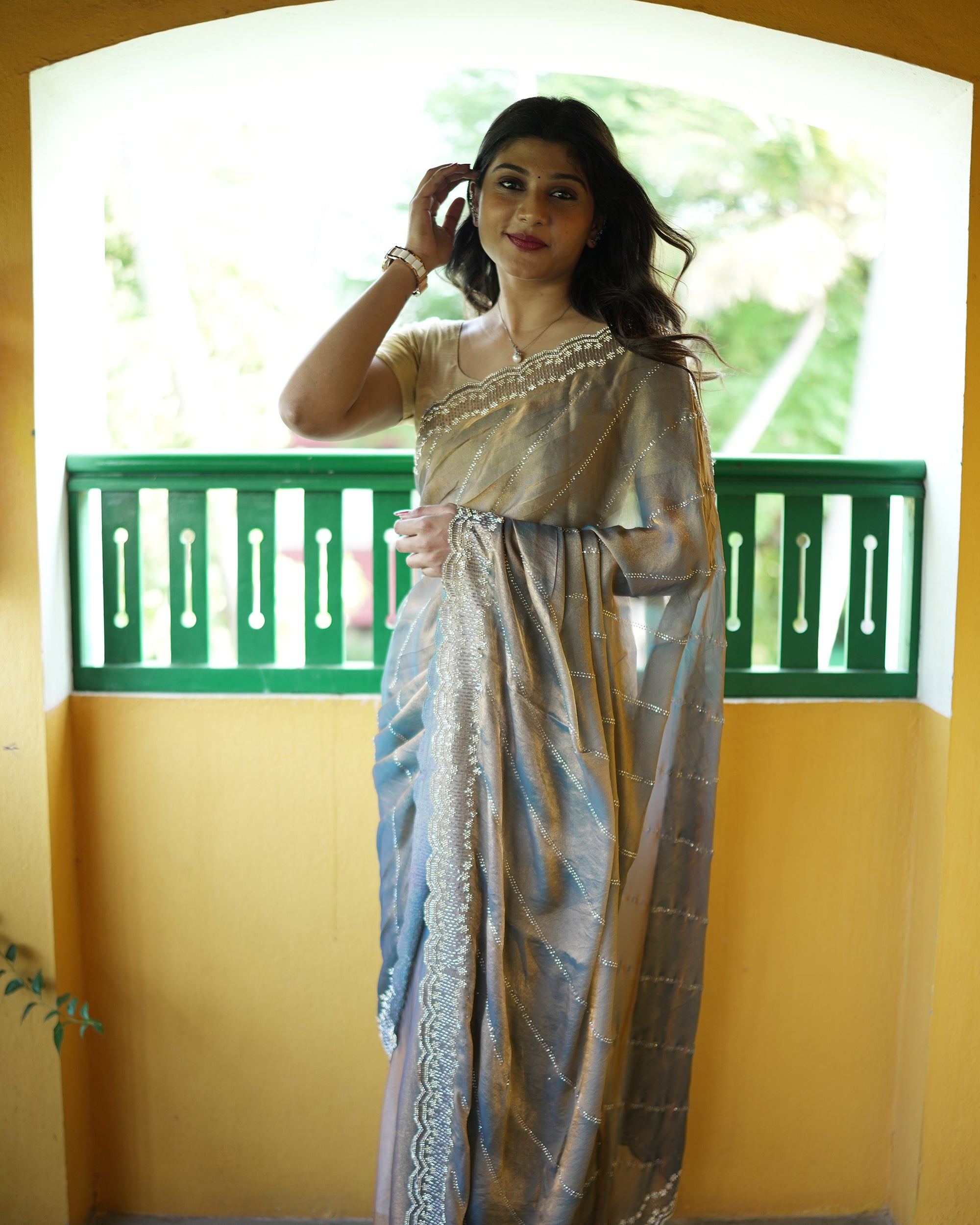 Fendy Saree With Jarkan Stone Work