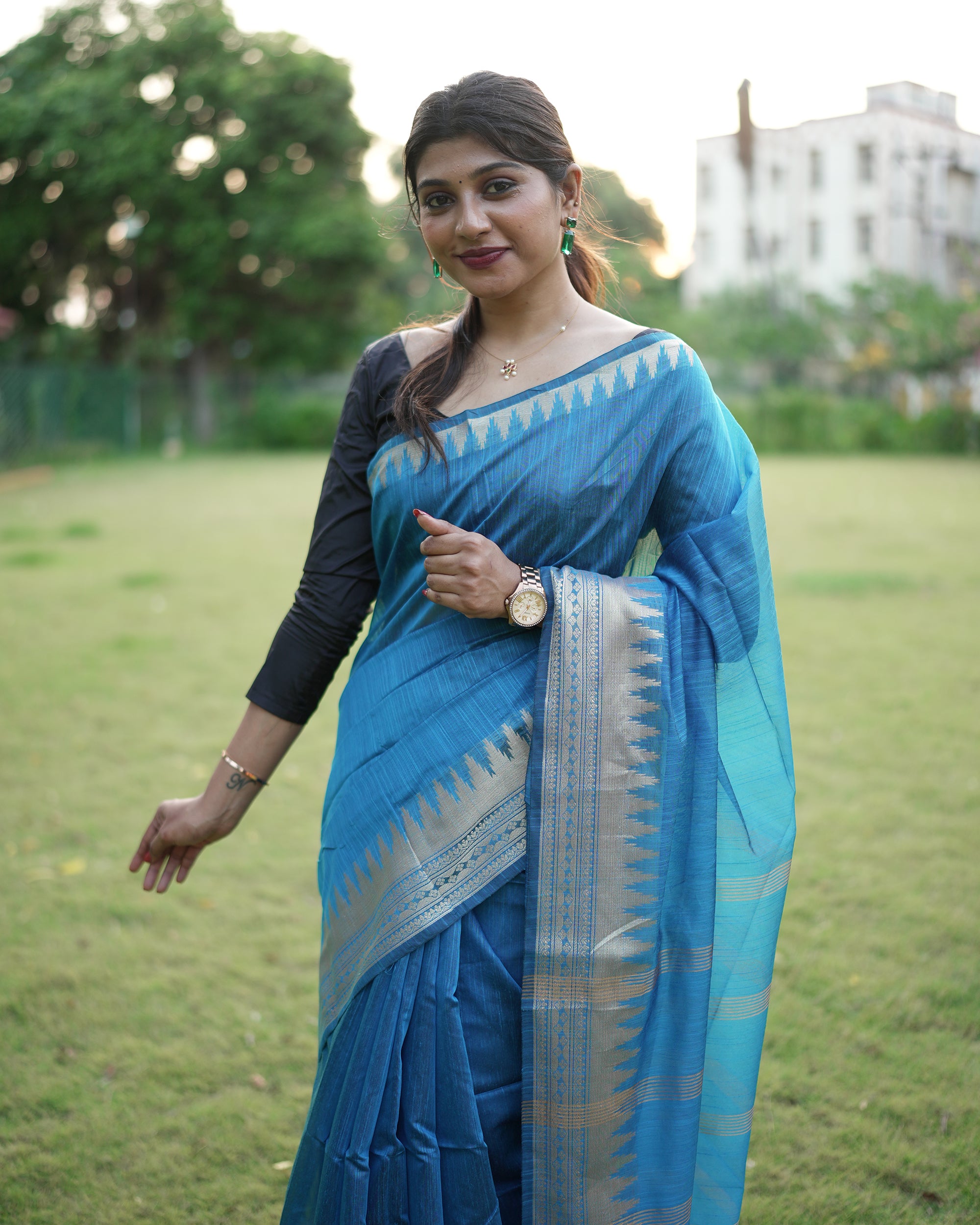 Tussar Cotton Saree With Tower Border