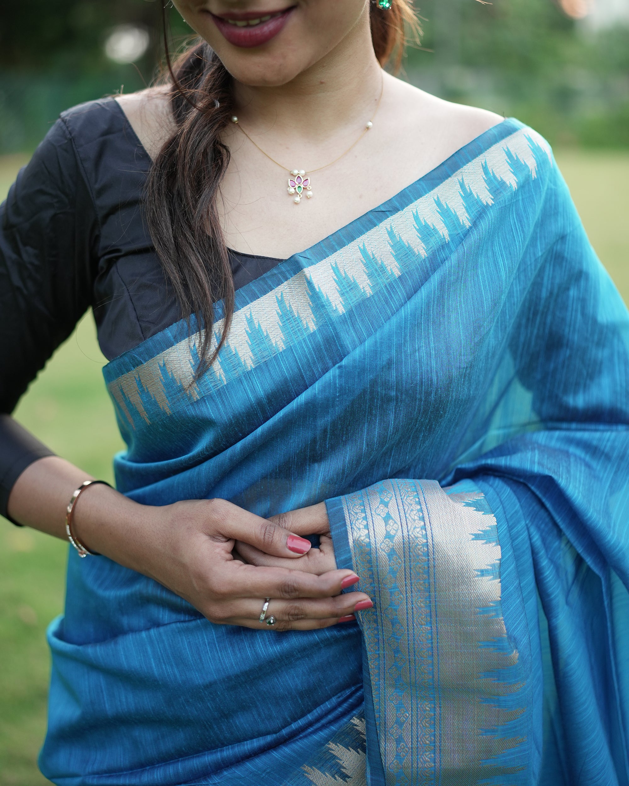 Tussar Cotton Saree With Tower Border