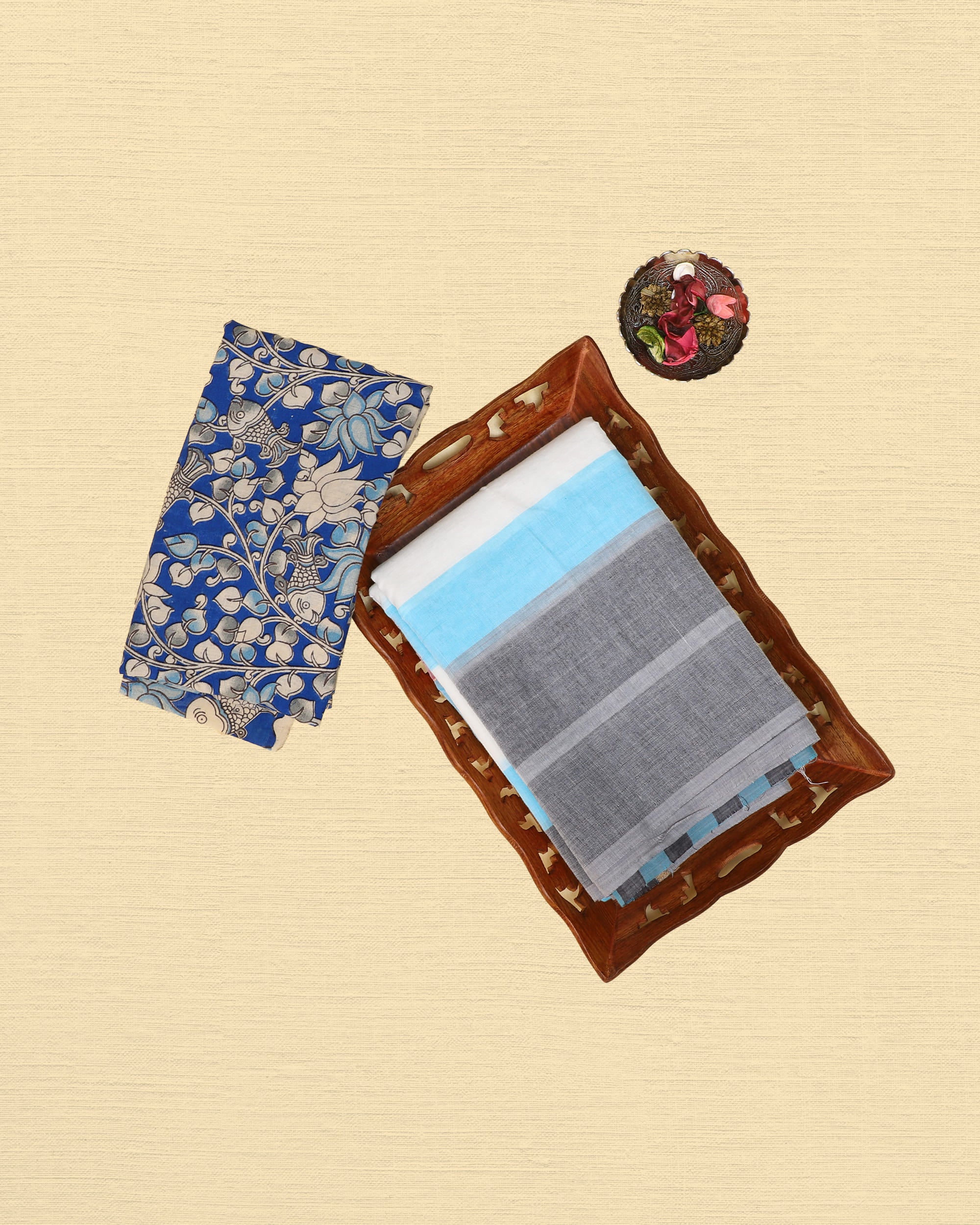 Kulfi Cotton Saree With Kalamkari Blouse
