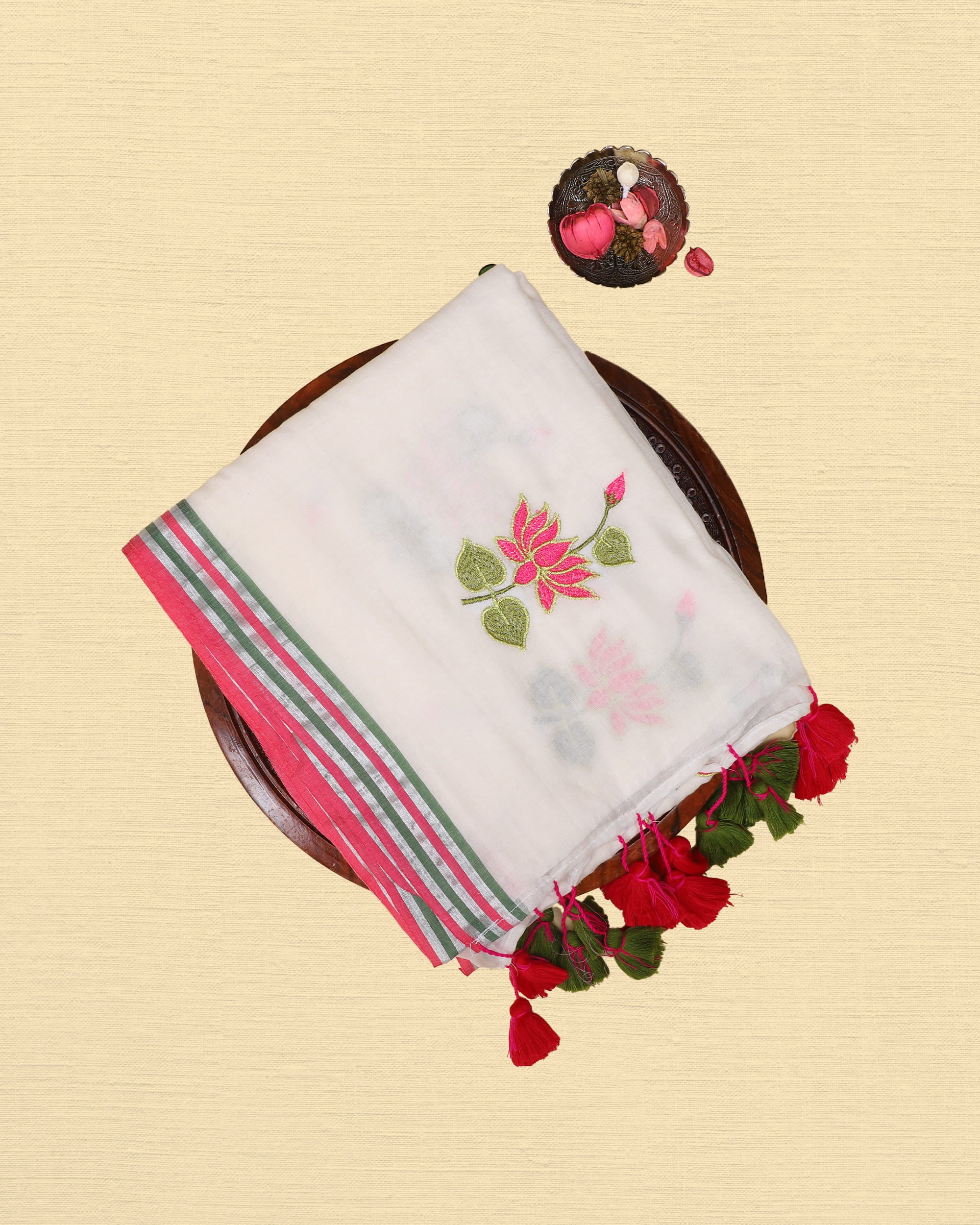 Mul Mul Lotus Embroidery Saree