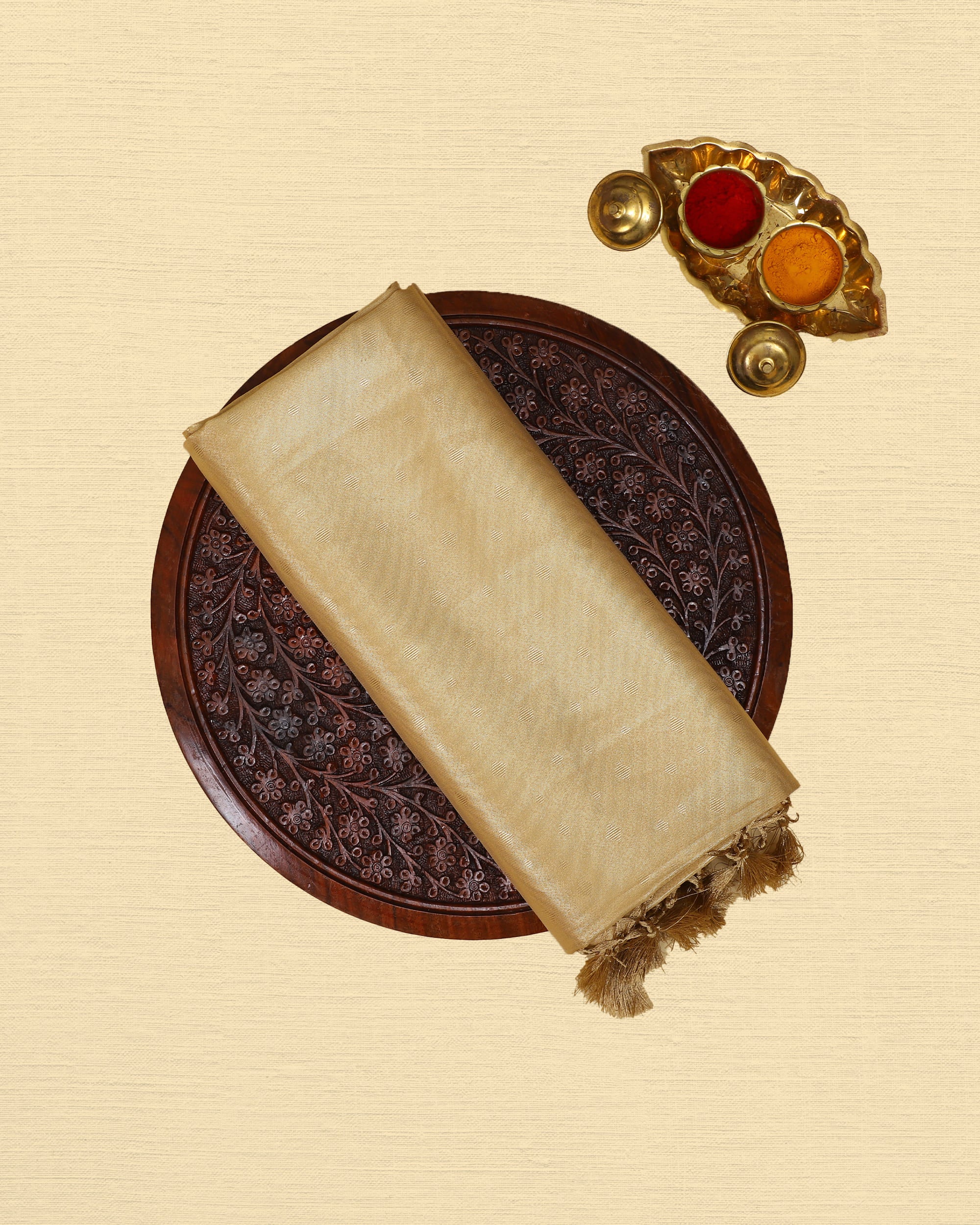 Tissue Saree With Embose Small Buttas