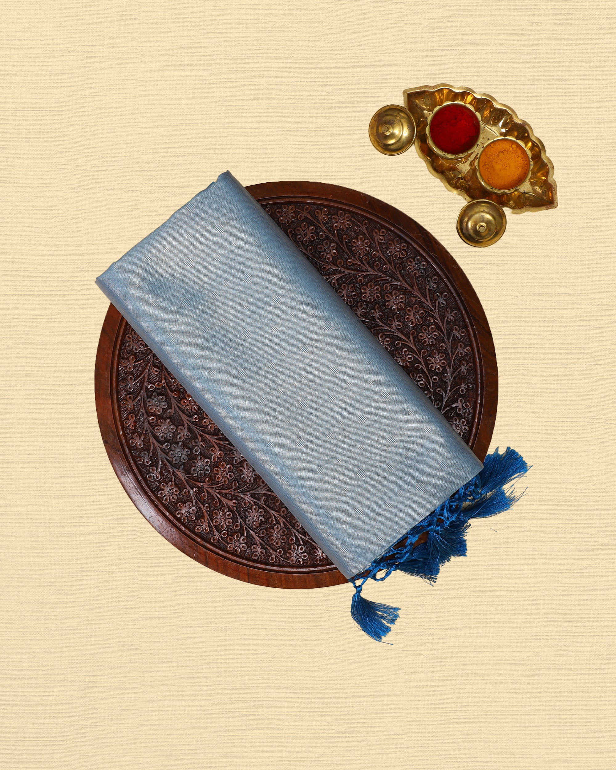Tissue Saree With Embose Small Buttas