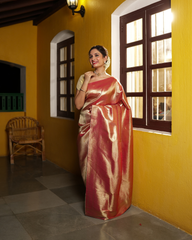 Tissue Saree With Checked Embose Small Buttas